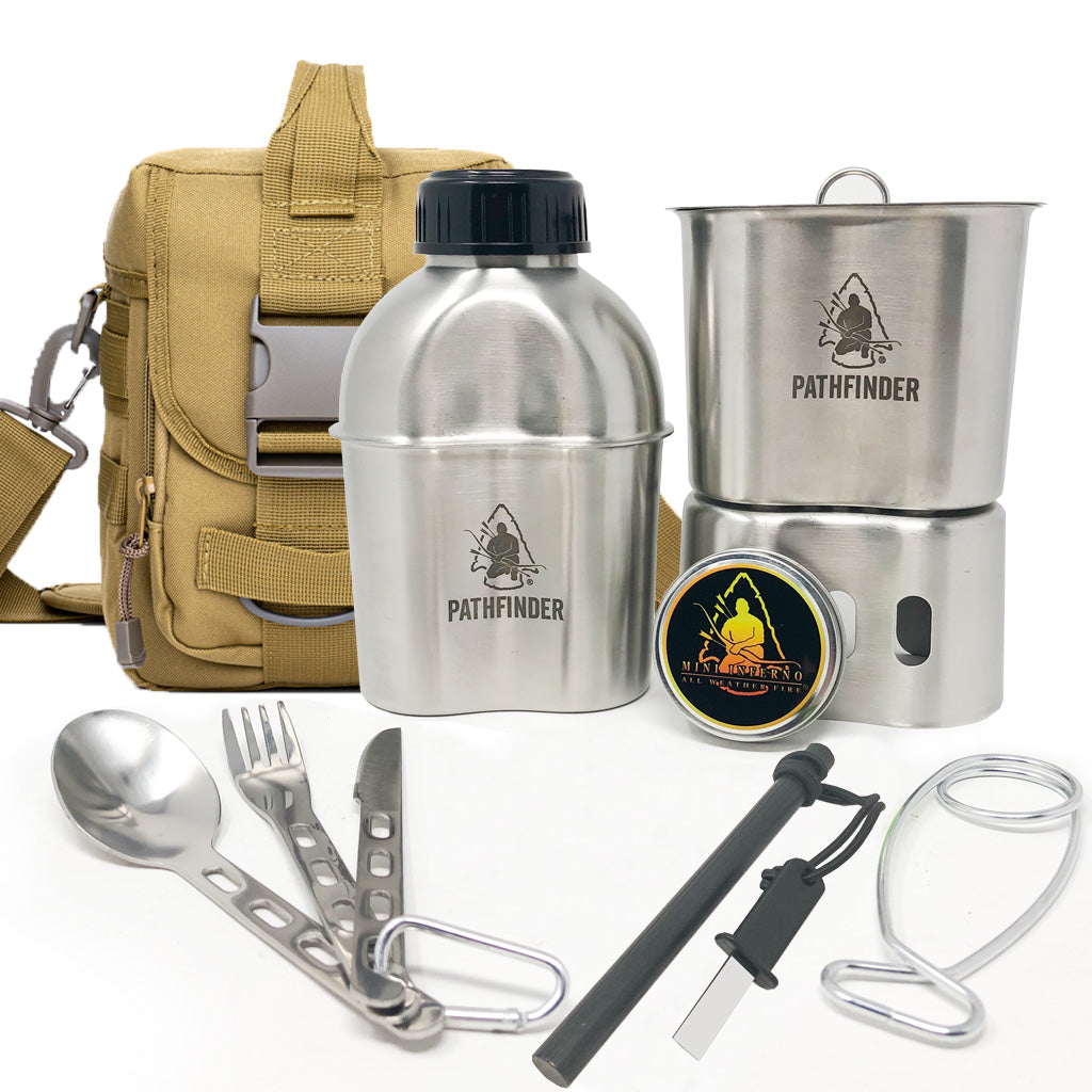 Self Reliance Outfitters Pathfinder Campfire Survival Cooking Kit and Bag, Tan